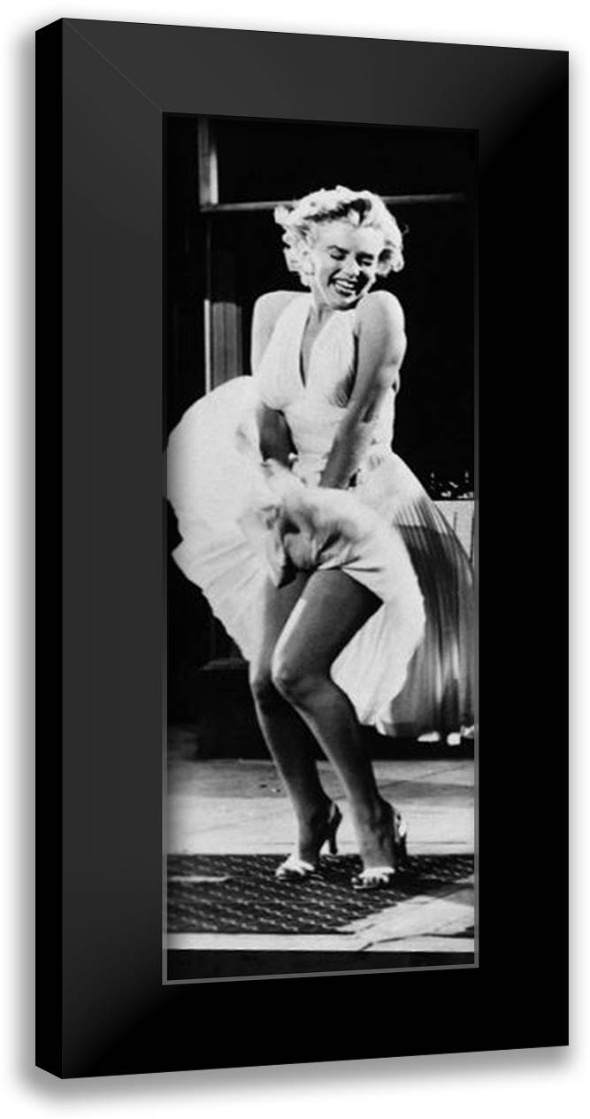 Marilyn Monroe - Skirt Raise 16x40 Black Modern Wood Framed Art Print Poster