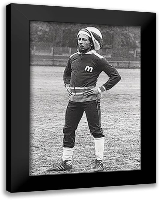 Bob Marley - Soccer 28x40 Black Modern Wood Framed Art Print Poster