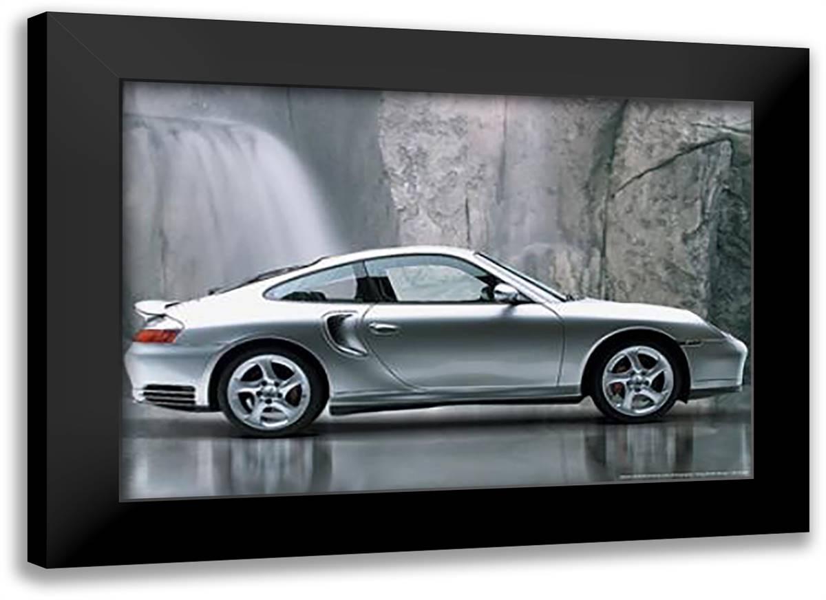Porsche 911 Turbo 40x28 Black Modern Wood Framed Art Print Poster