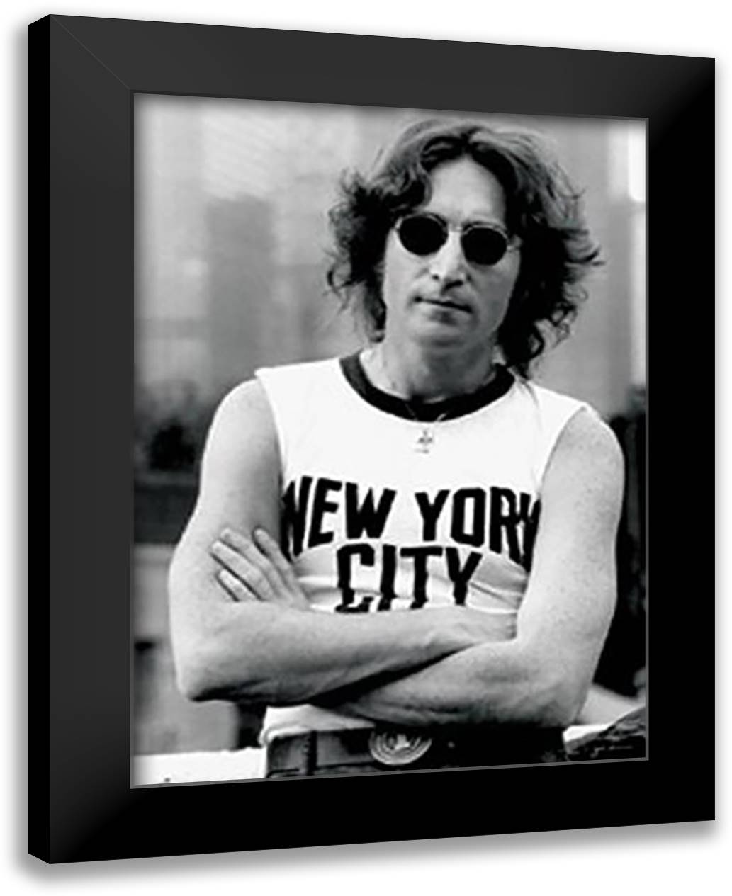 John Lennon - NYC T-Shirt 28x40 Black Modern Wood Framed Art Print Poster