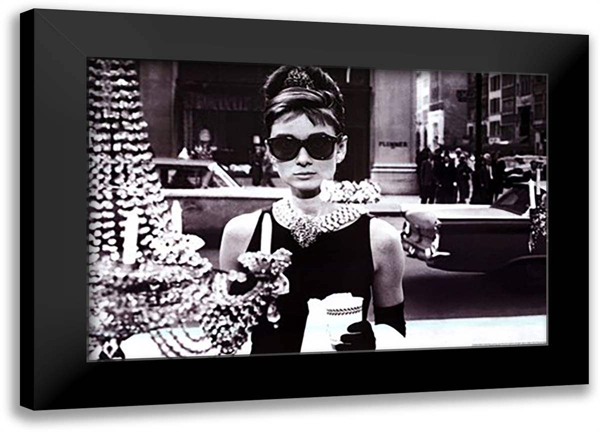 Audrey Hepburn-Tiffany-Window 40x28 Black Modern Wood Framed Art Print Poster