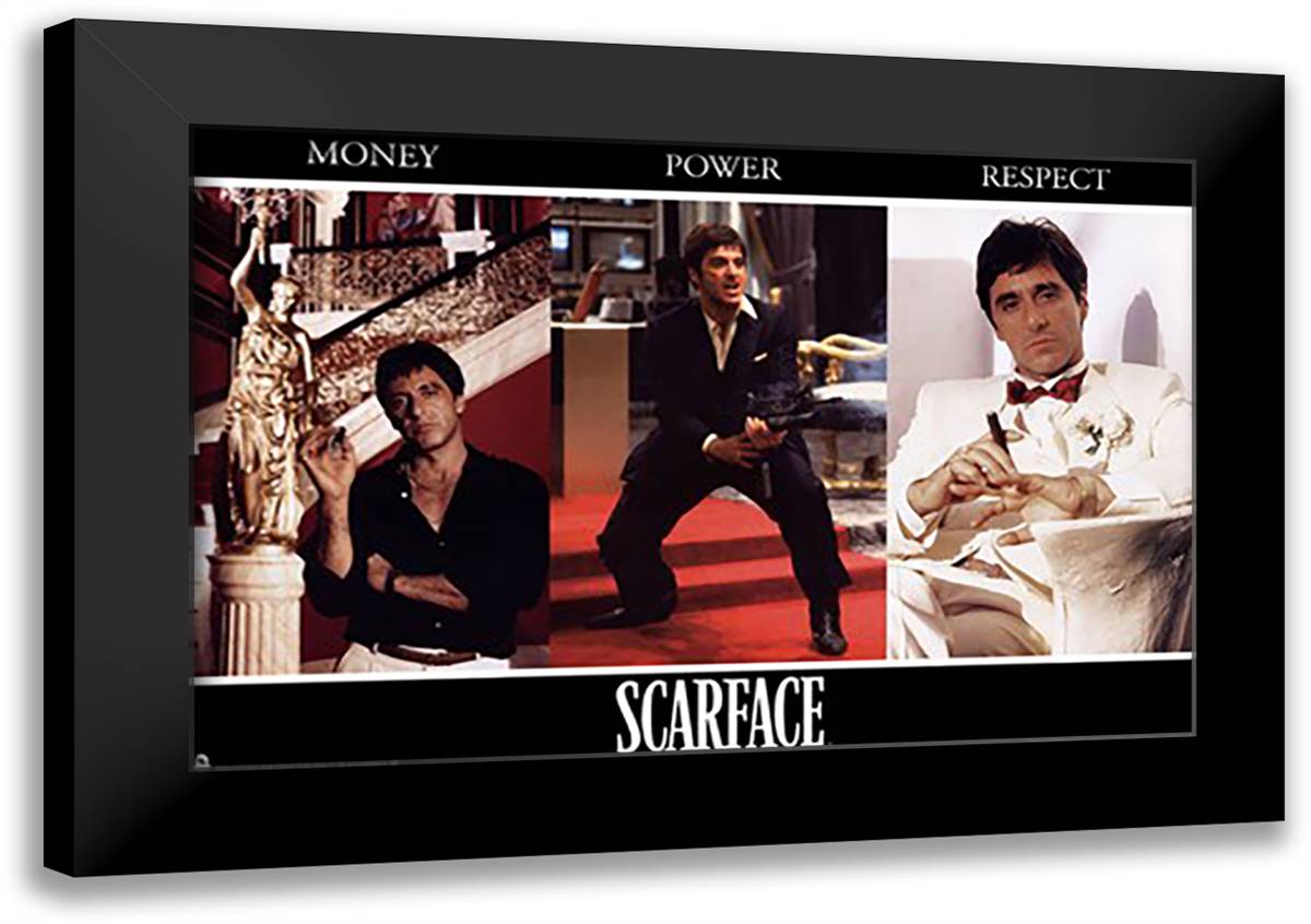 Scarface - Triptych 40x28 Black Modern Wood Framed Art Print Poster