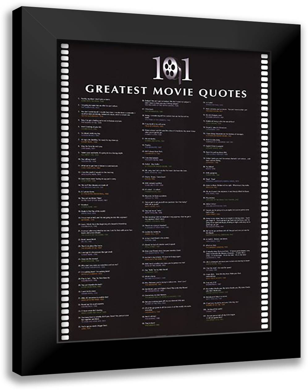 101 Greatest Movie Quotes 28x40 Black Modern Wood Framed Art Print Poster