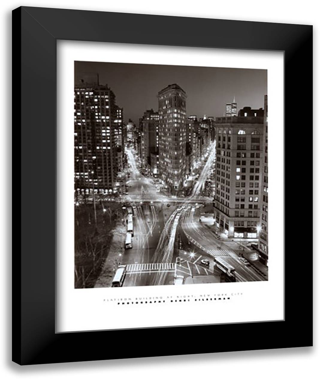 New York, New York, Flatiron Building at Night 28x36 Black Modern Wood Framed Art Print Poster by Silberman, Henri