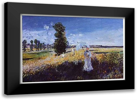 Passeggiata 40x28 Black Modern Wood Framed Art Print Poster by Monet, Claude