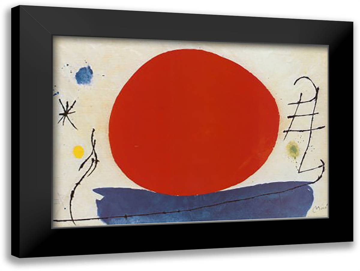 Red Sun 40x28 Black Modern Wood Framed Art Print Poster by Miro, Joan