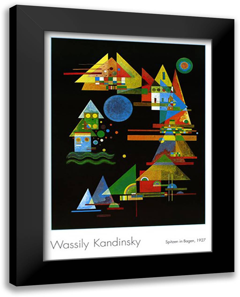 Spitzen in Bogen, c.1927 28x40 Black Modern Wood Framed Art Print Poster by Kandinsky, Wassily