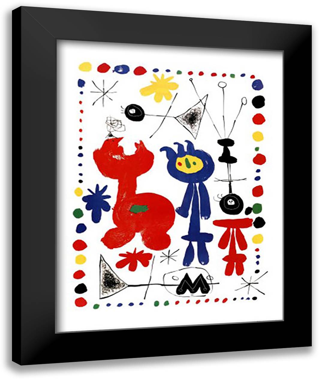 Personnage et Oiseaux 28x35 Black Modern Wood Framed Art Print Poster by Miro, Joan