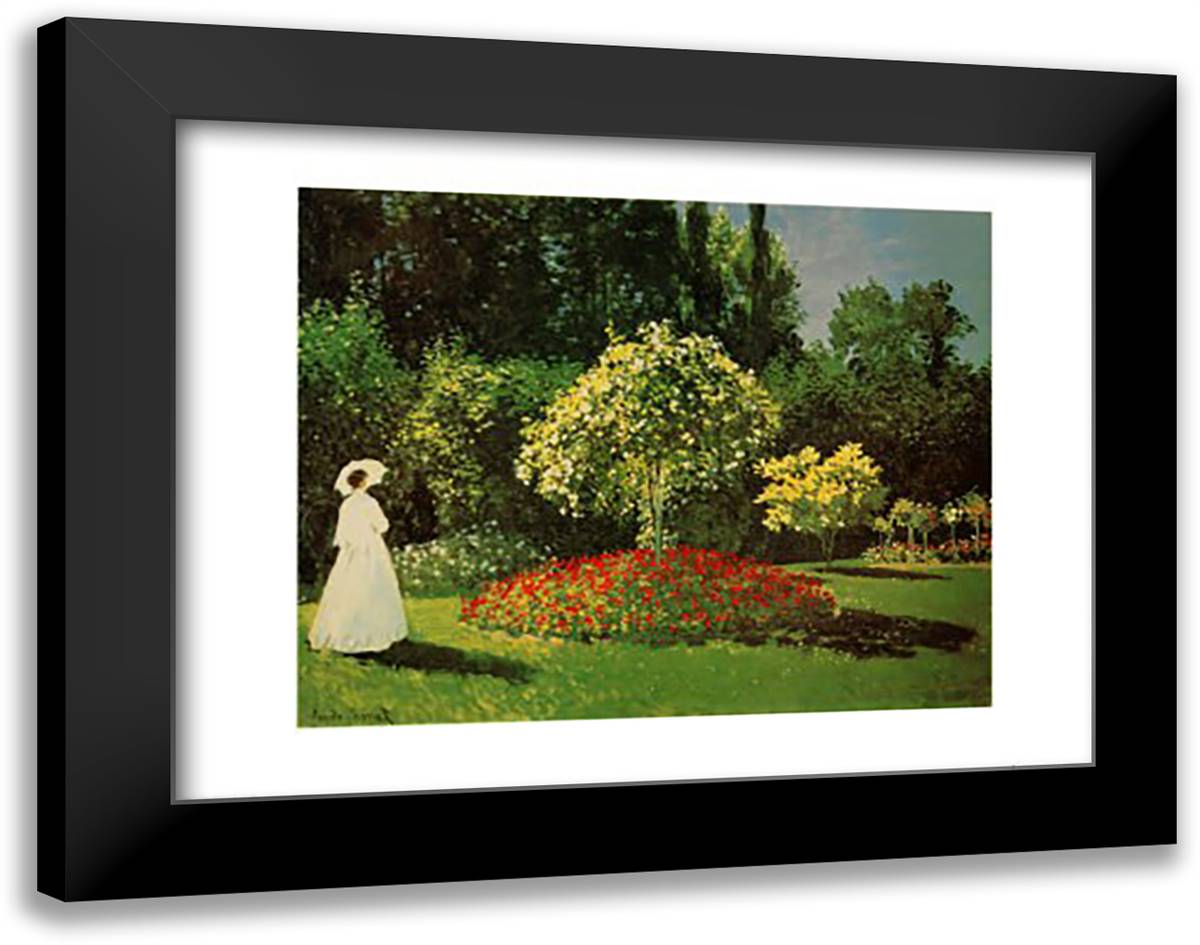 Signora in Giardino 35x28 Black Modern Wood Framed Art Print Poster by Monet, Claude