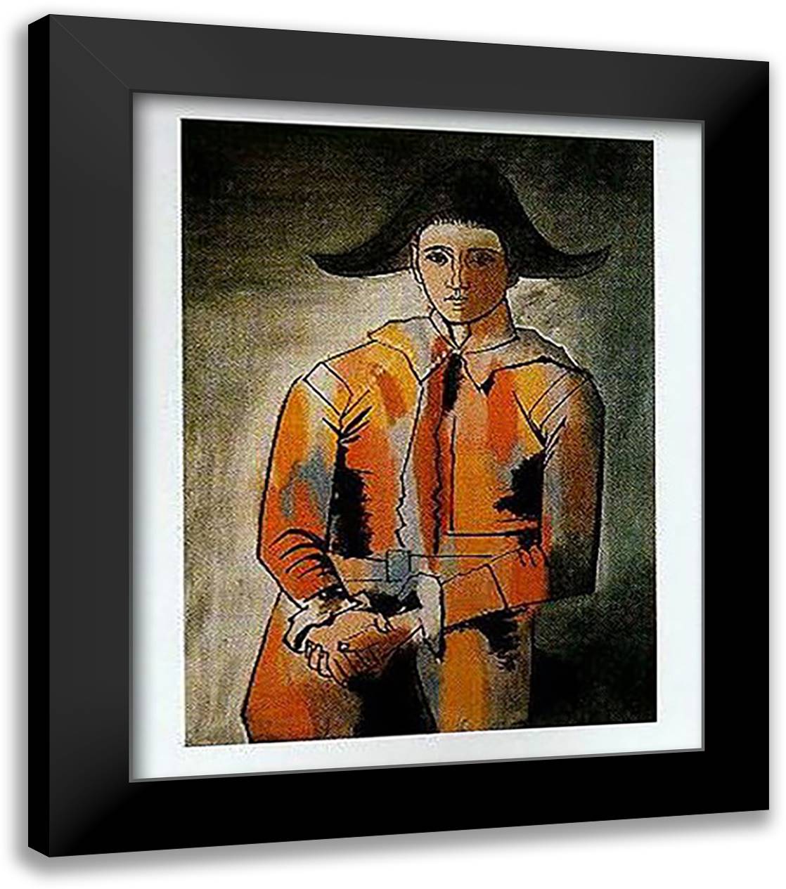 HARLEQUIN W/FOLDED HANDS 28x35 Black Modern Wood Framed Art Print Poster by Picasso, Pablo