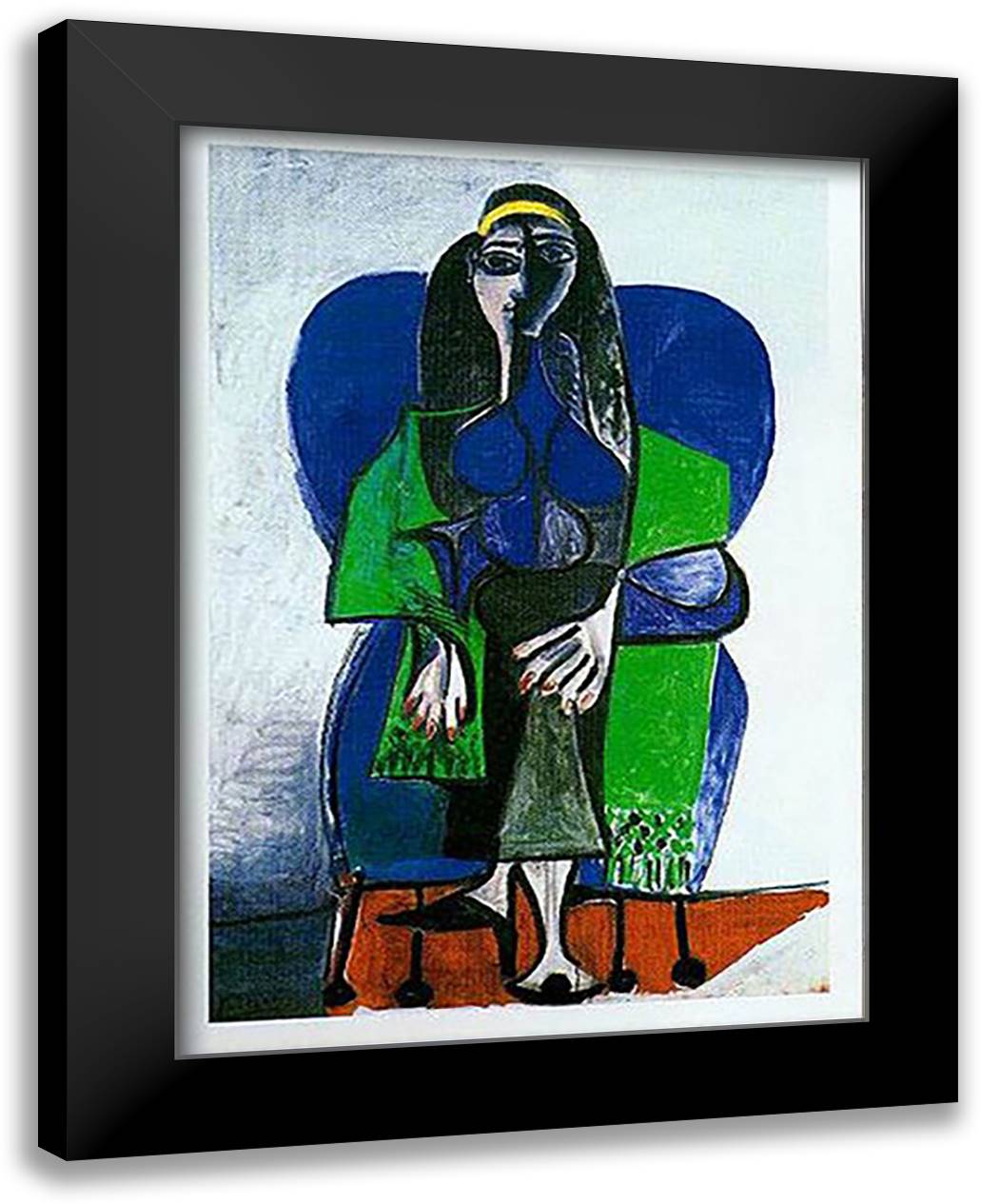 WOMAN W/GREEN SCARF 28x35 Black Modern Wood Framed Art Print Poster by Picasso, Pablo