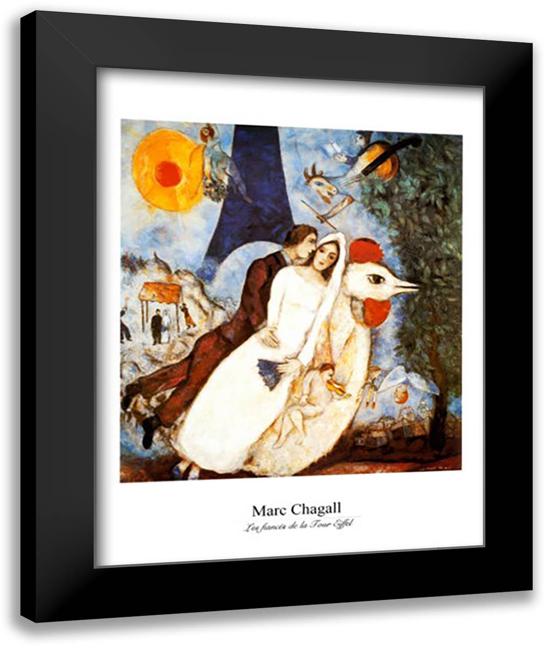 Les Fiances Tour Eiffel 28x36 Black Modern Wood Framed Art Print Poster by Chagall, Marc