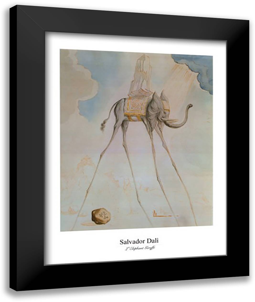 L'Elephant e Giraffe, c.1948 28x35 Black Modern Wood Framed Art Print Poster by Dali, Salvador