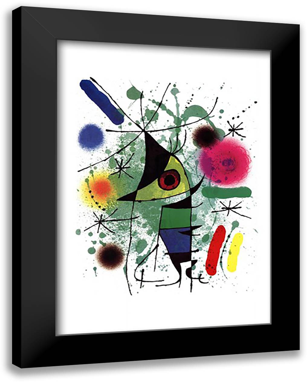 The Singing Fish 28x40 Black Modern Wood Framed Art Print Poster by Miro, Joan