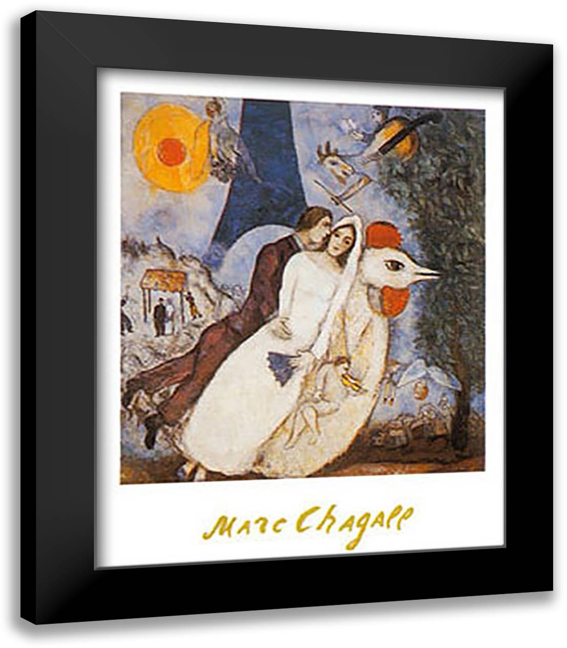 LES FIANCES DE LA TOUR EIFFEL 28x35 Black Modern Wood Framed Art Print Poster by Chagall, Marc