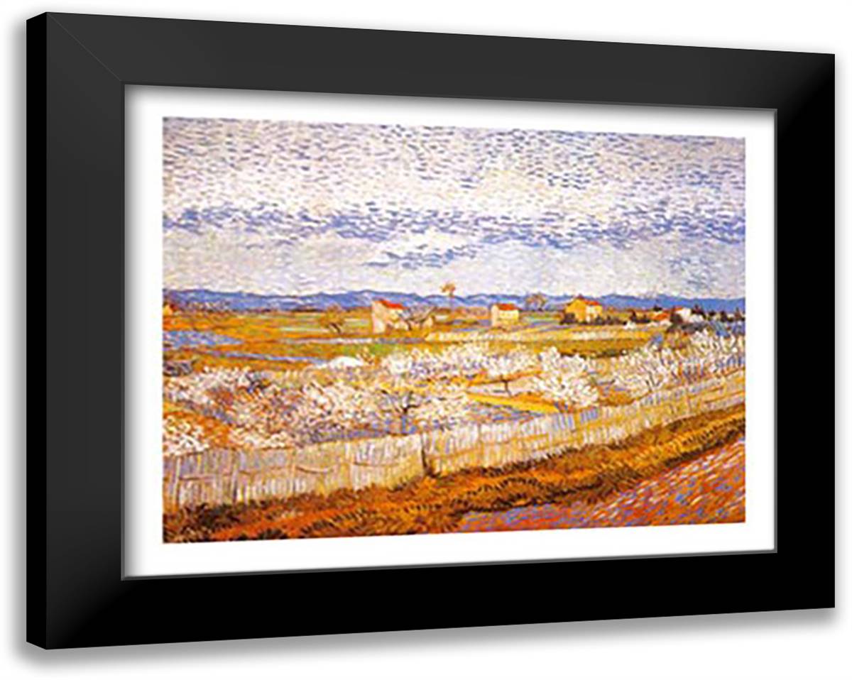 Pesco in Fiore 32x24 Black Modern Wood Framed Art Print Poster by Van Gogh, Vincent