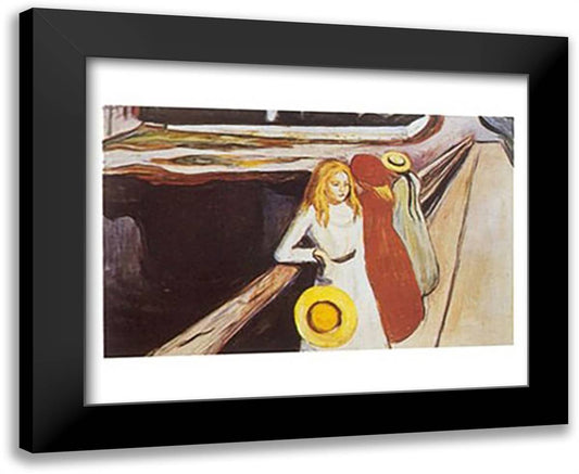 Three Girls on a Bridge 32x24 Black Modern Wood Framed Art Print Poster by Munch, Edvard