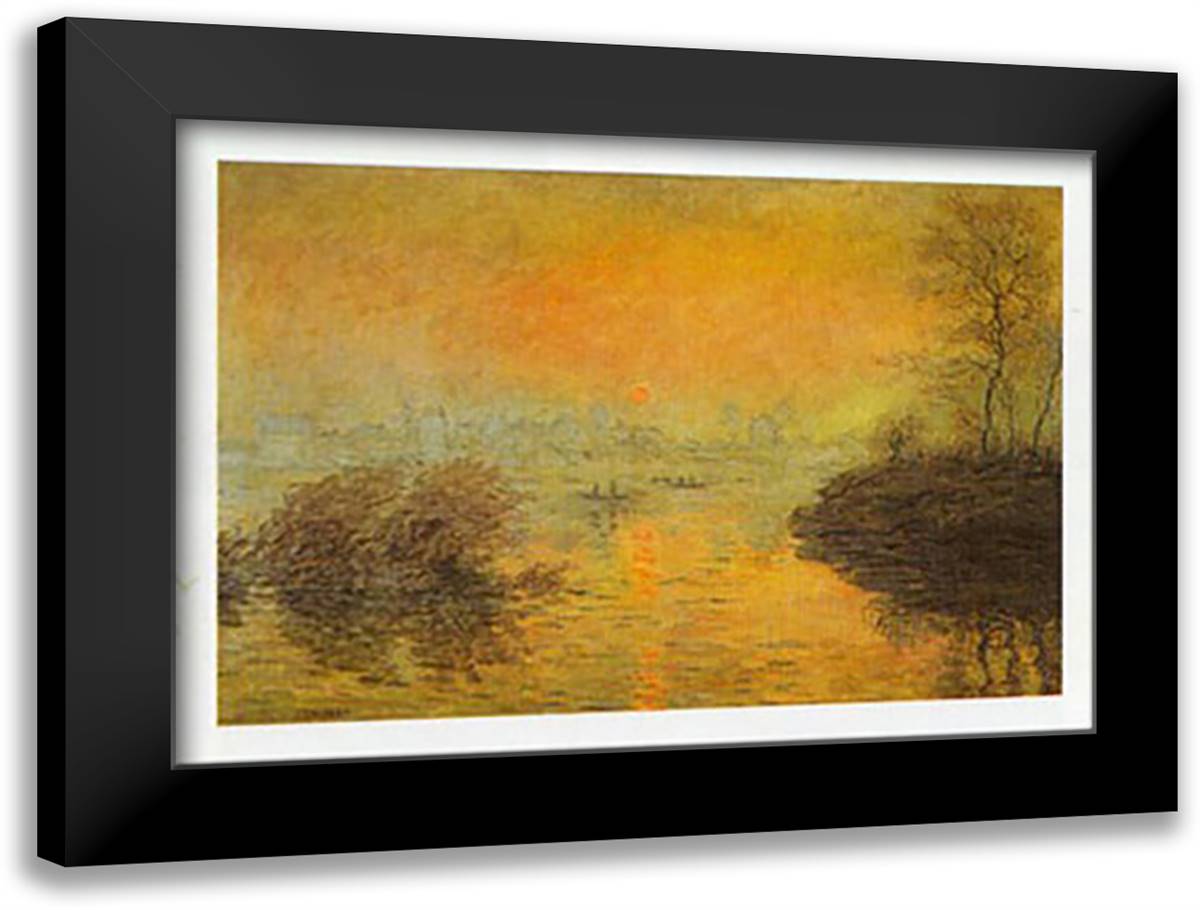 TRAMONTO SULLA SENNA 32x24 Black Modern Wood Framed Art Print Poster by Monet, Claude