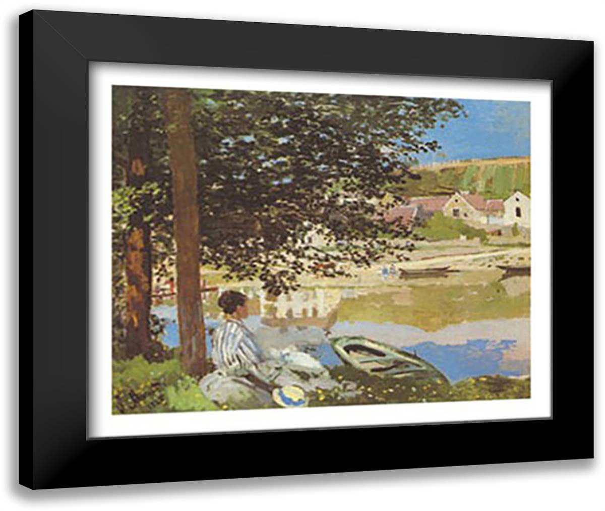LA SINE A BANNECOURT 32x24 Black Modern Wood Framed Art Print Poster by Monet, Claude