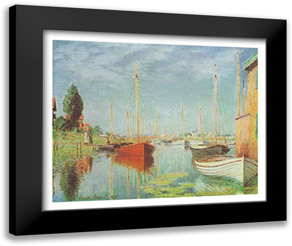 BARCHE SPORTIVE 32x24 Black Modern Wood Framed Art Print Poster by Monet, Claude