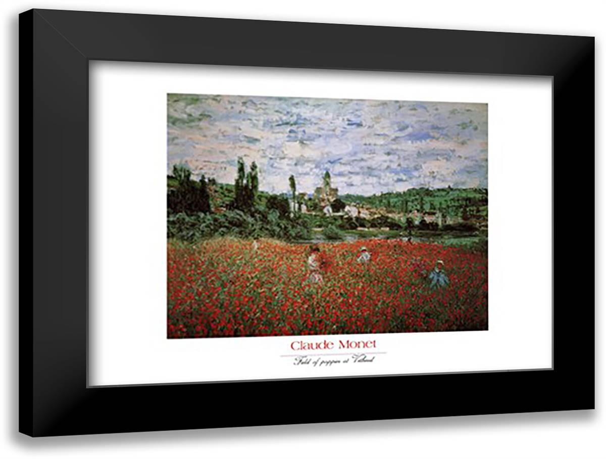 Field of Poppies, Vetheuil 32x24 Black Modern Wood Framed Art Print Poster by Monet, Claude