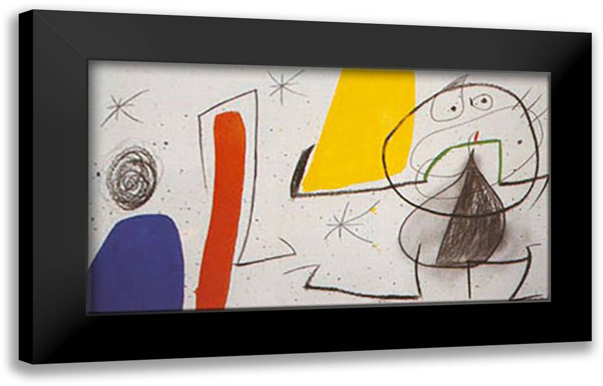 Dona, Ocell, Estels 40x24 Black Modern Wood Framed Art Print Poster by Miro, Joan