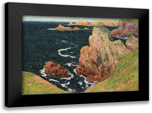 Belle Ile 32x24 Black Modern Wood Framed Art Print Poster by Monet, Claude