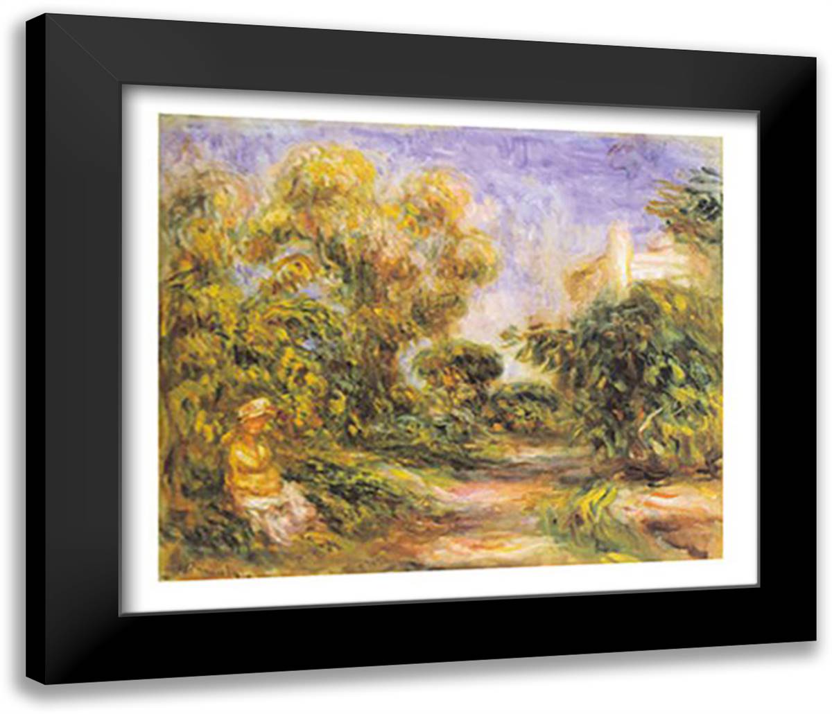 Woman in a Landscape 32x24 Black Modern Wood Framed Art Print Poster by Renoir, Pierre-Auguste