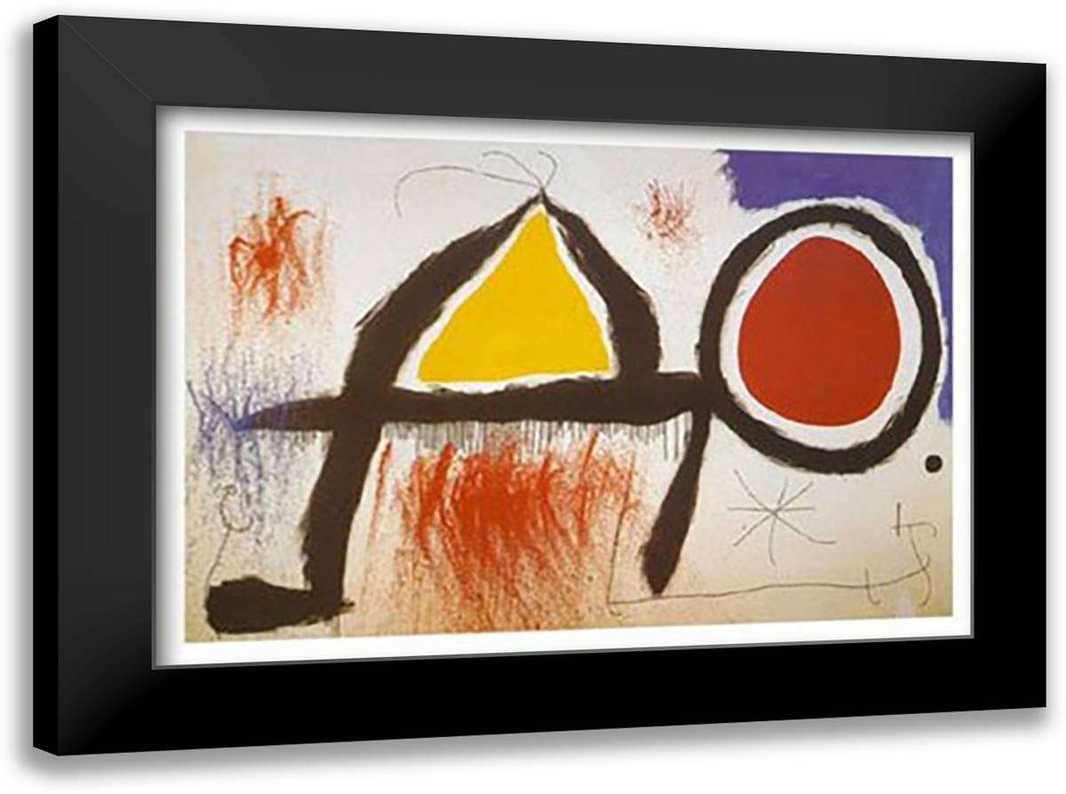 Personagge Devan le Soleil 40x28 Black Modern Wood Framed Art Print Poster by Miro, Joan