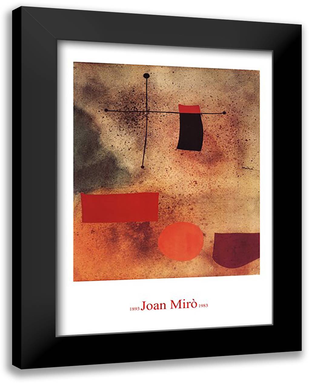 Abstract 28x40 Black Modern Wood Framed Art Print Poster by Miro, Joan