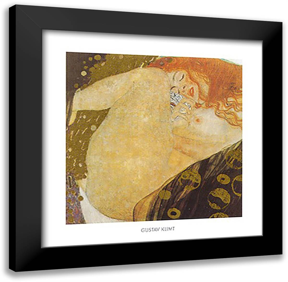 Danae 24x24 Black Modern Wood Framed Art Print Poster by Klimt, Gustav
