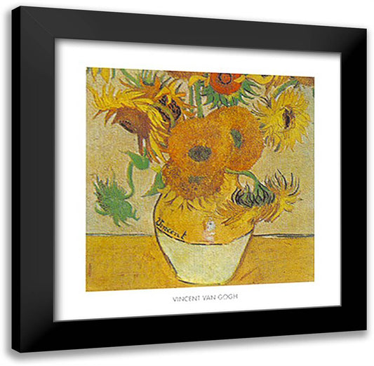 Vase with Fifteen Sunflowers, c.1888 (detail) 24x24 Black Modern Wood Framed Art Print Poster by Van Gogh, Vincent