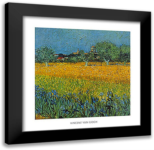 View of Arles with Irises in the Foreground, c.1888 24x24 Black Modern Wood Framed Art Print Poster by Van Gogh, Vincent