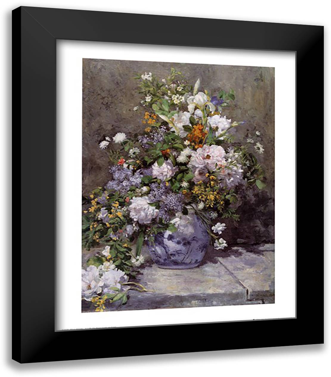 GRANDE VASO DI FIORI 20x24 Black Modern Wood Framed Art Print Poster by Renoir, Pierre-Auguste