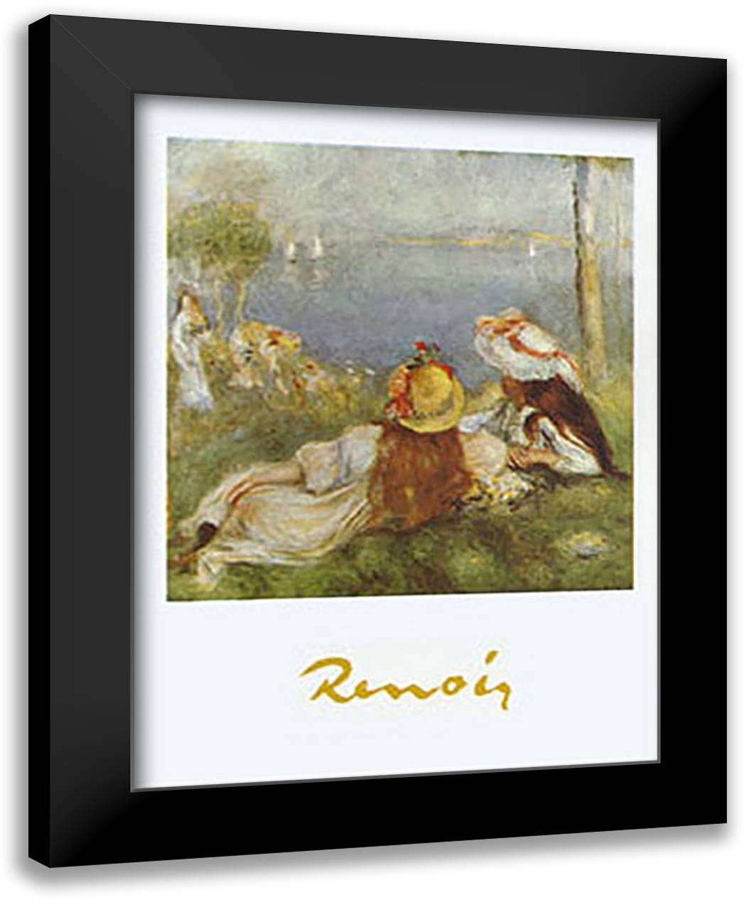 RAGAZZE IN RIVA AL MARE 20x24 Black Modern Wood Framed Art Print Poster by Renoir, Pierre-Auguste
