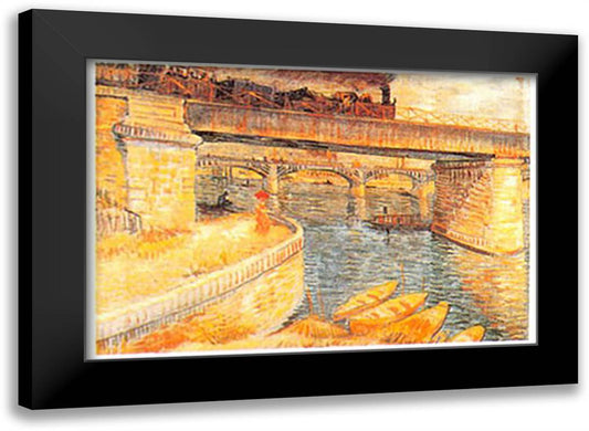Bridge across the Seine at Asnieres, c.1887 24x20 Black Modern Wood Framed Art Print Poster by Van Gogh, Vincent