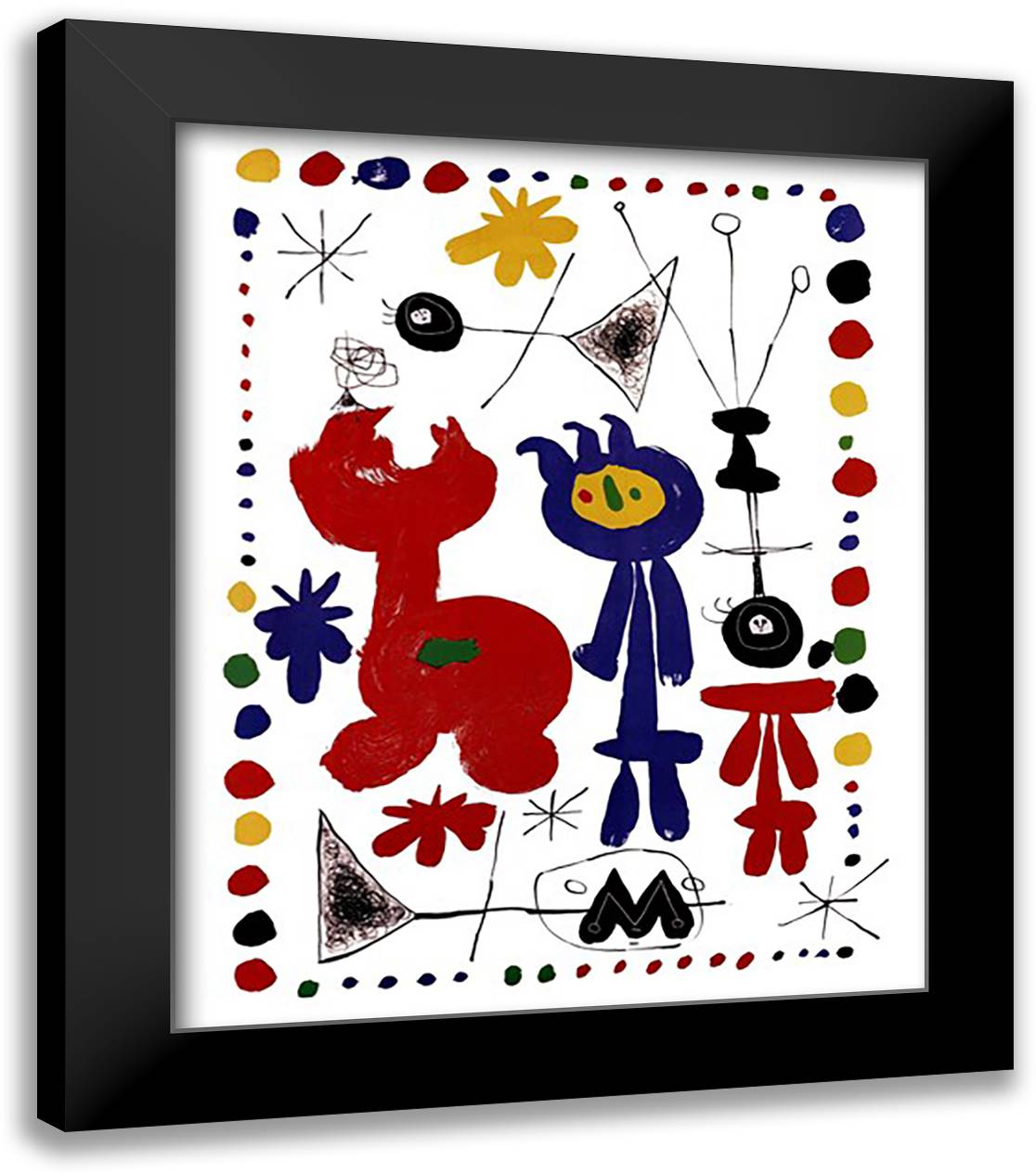 Personnage et Oiseaux 20x24 Black Modern Wood Framed Art Print Poster by Miro, Joan