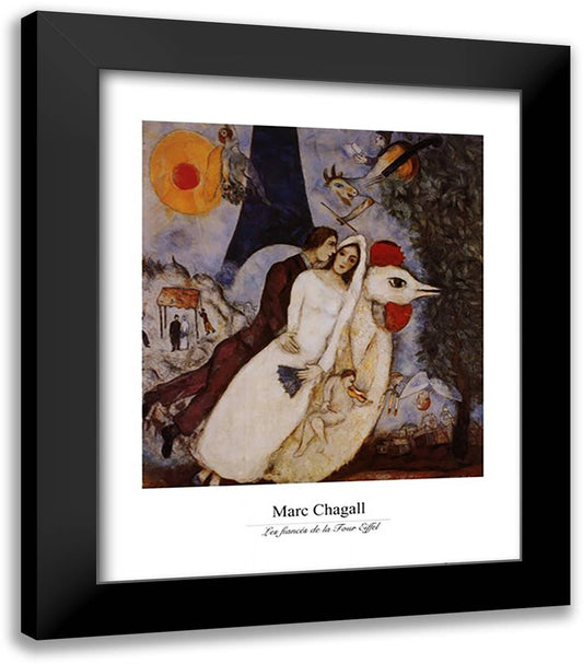 Les Fiances Tour Eiffel 20x24 Black Modern Wood Framed Art Print Poster by Chagall, Marc