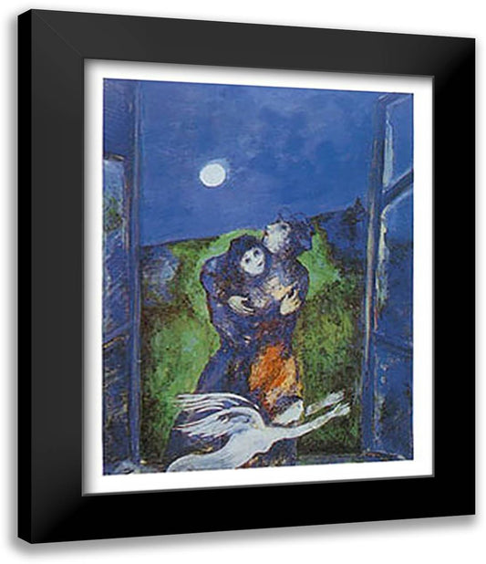 Lovers in the Moonlight 20x24 Black Modern Wood Framed Art Print Poster by Chagall, Marc