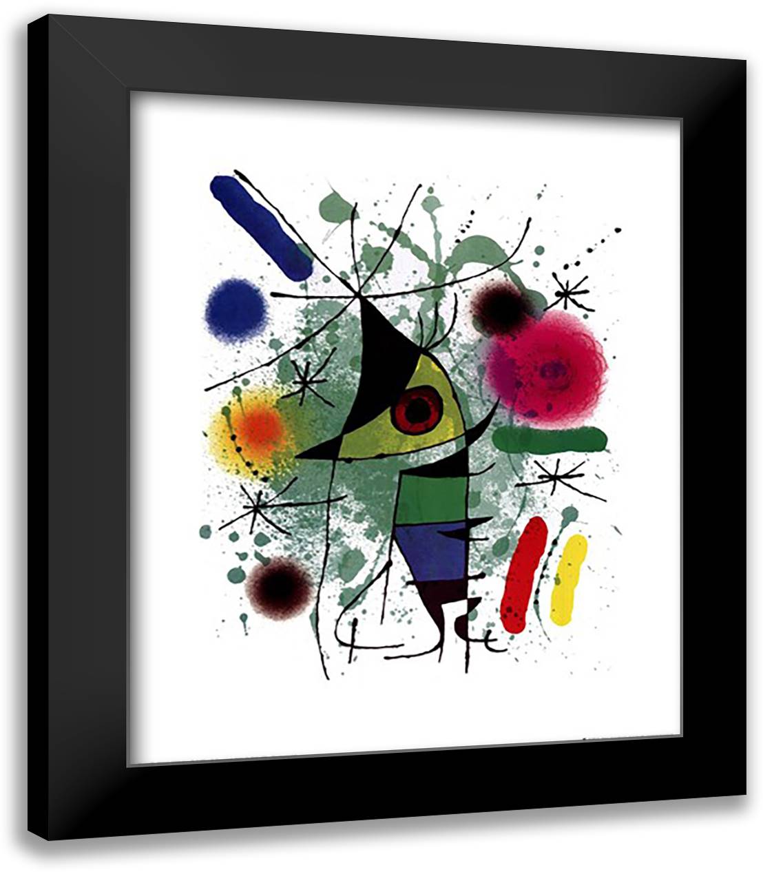 The Singing Fish 20x24 Black Modern Wood Framed Art Print Poster by Miro, Joan