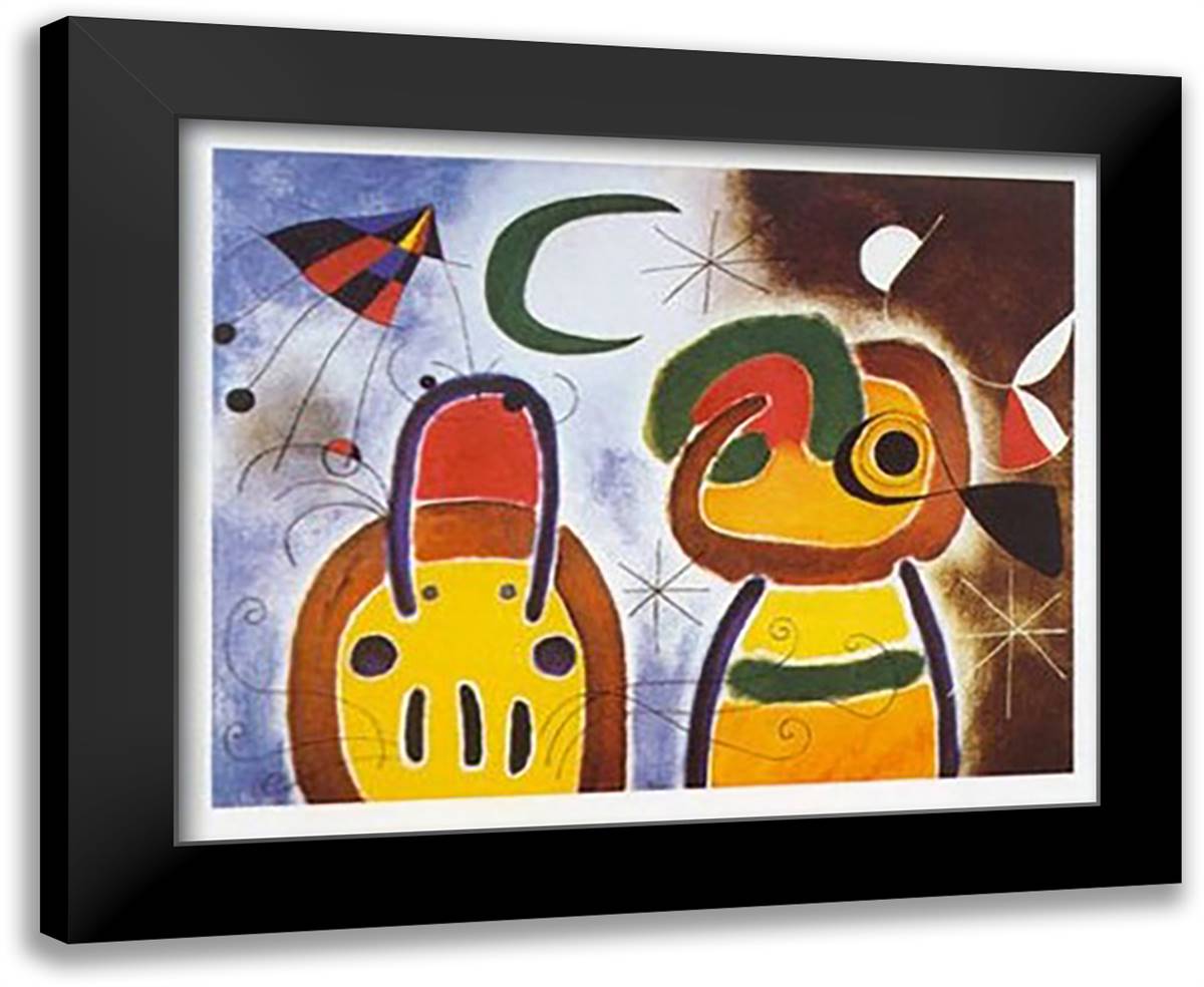 L'oiseau au Plumage 24x20 Black Modern Wood Framed Art Print Poster by Miro, Joan