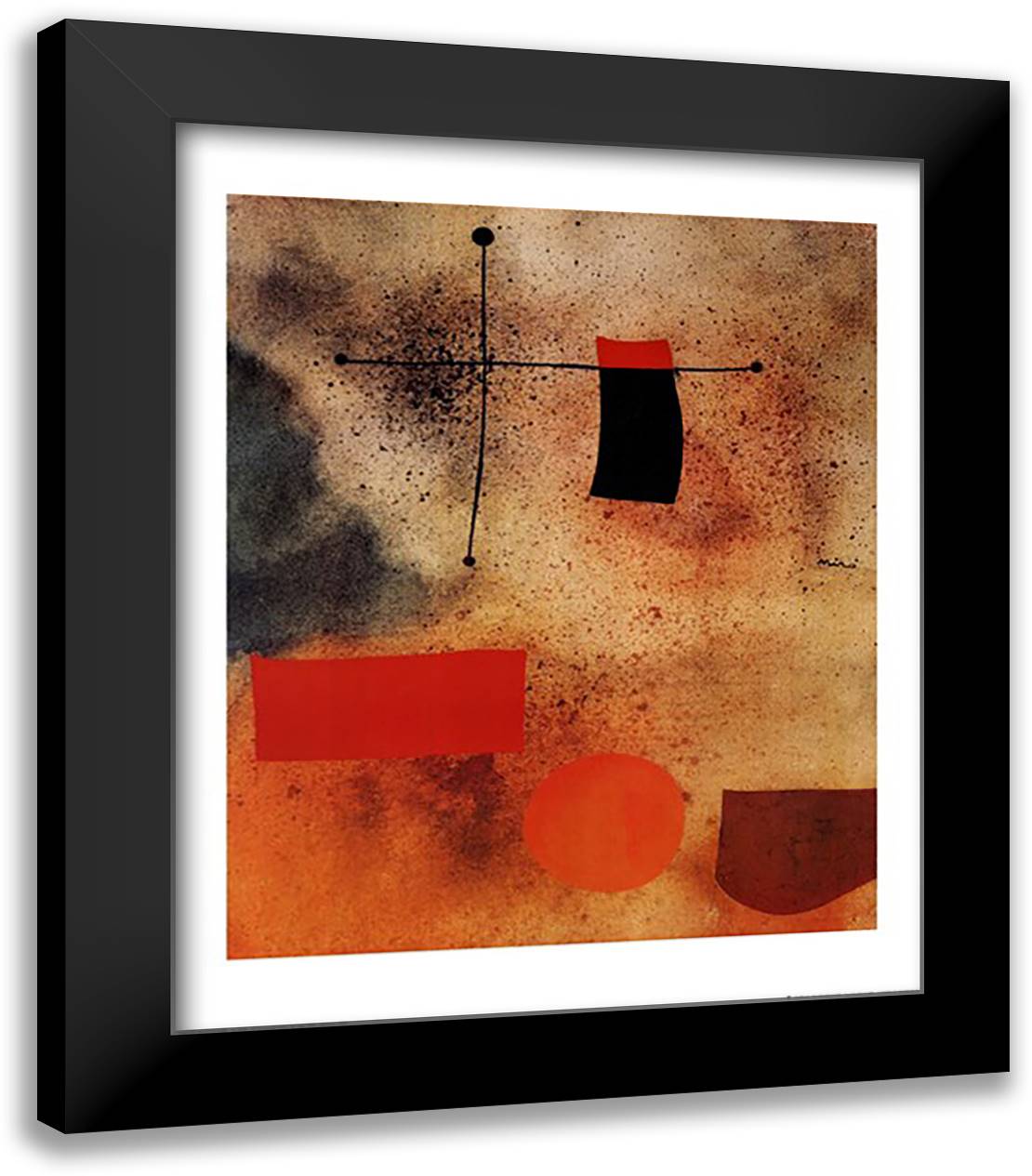 Abstract 20x24 Black Modern Wood Framed Art Print Poster by Miro, Joan