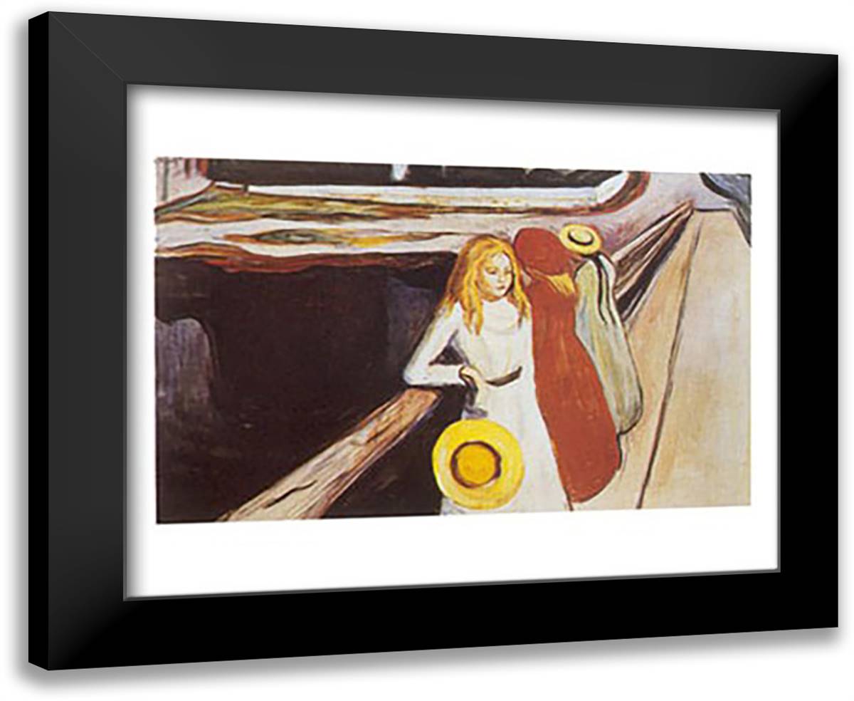 Three Girls on a Bridge 24x20 Black Modern Wood Framed Art Print Poster by Munch, Edvard