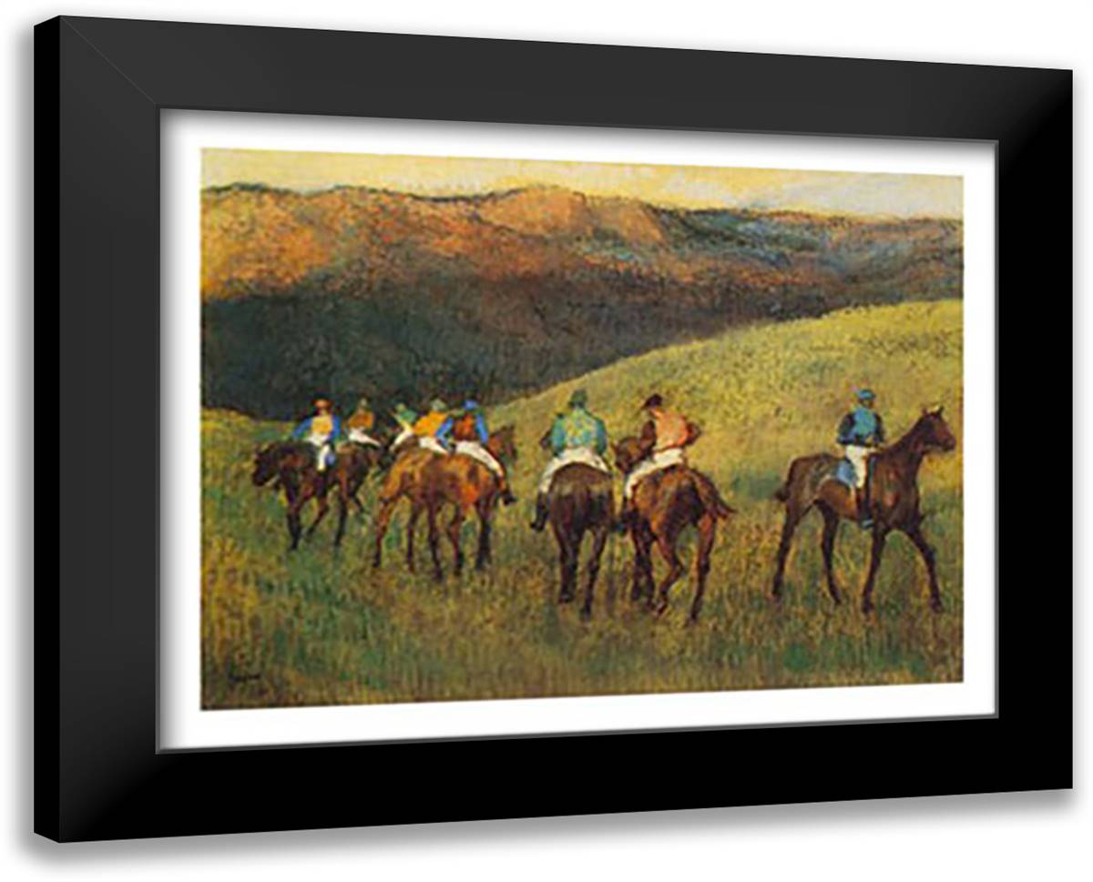 RACEHORSES IN A LANDSCAPE 24x20 Black Modern Wood Framed Art Print Poster by Degas, Edgar