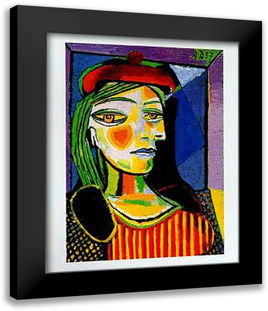 GIRL WITH RED BERET 20x24 Black Modern Wood Framed Art Print Poster by Picasso, Pablo