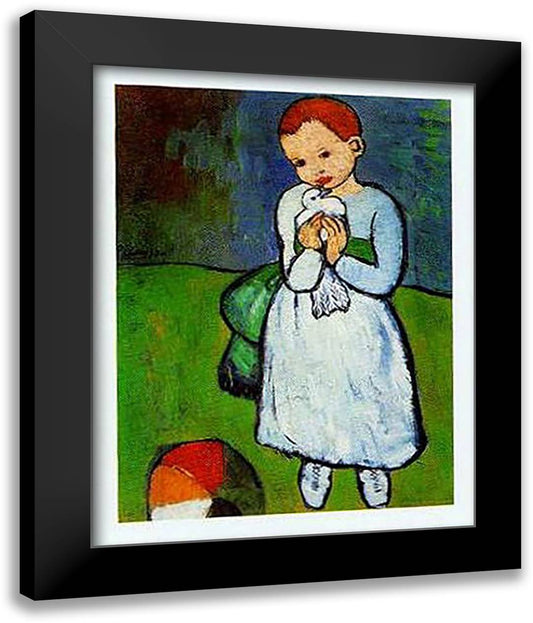 GIRL WITH PIGEON 20x24 Black Modern Wood Framed Art Print Poster by Picasso, Pablo