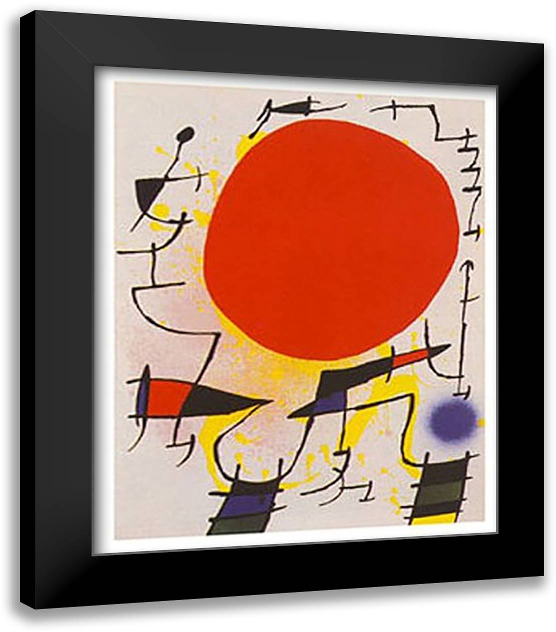 Le Soleil Rouge 20x24 Black Modern Wood Framed Art Print Poster by Miro, Joan