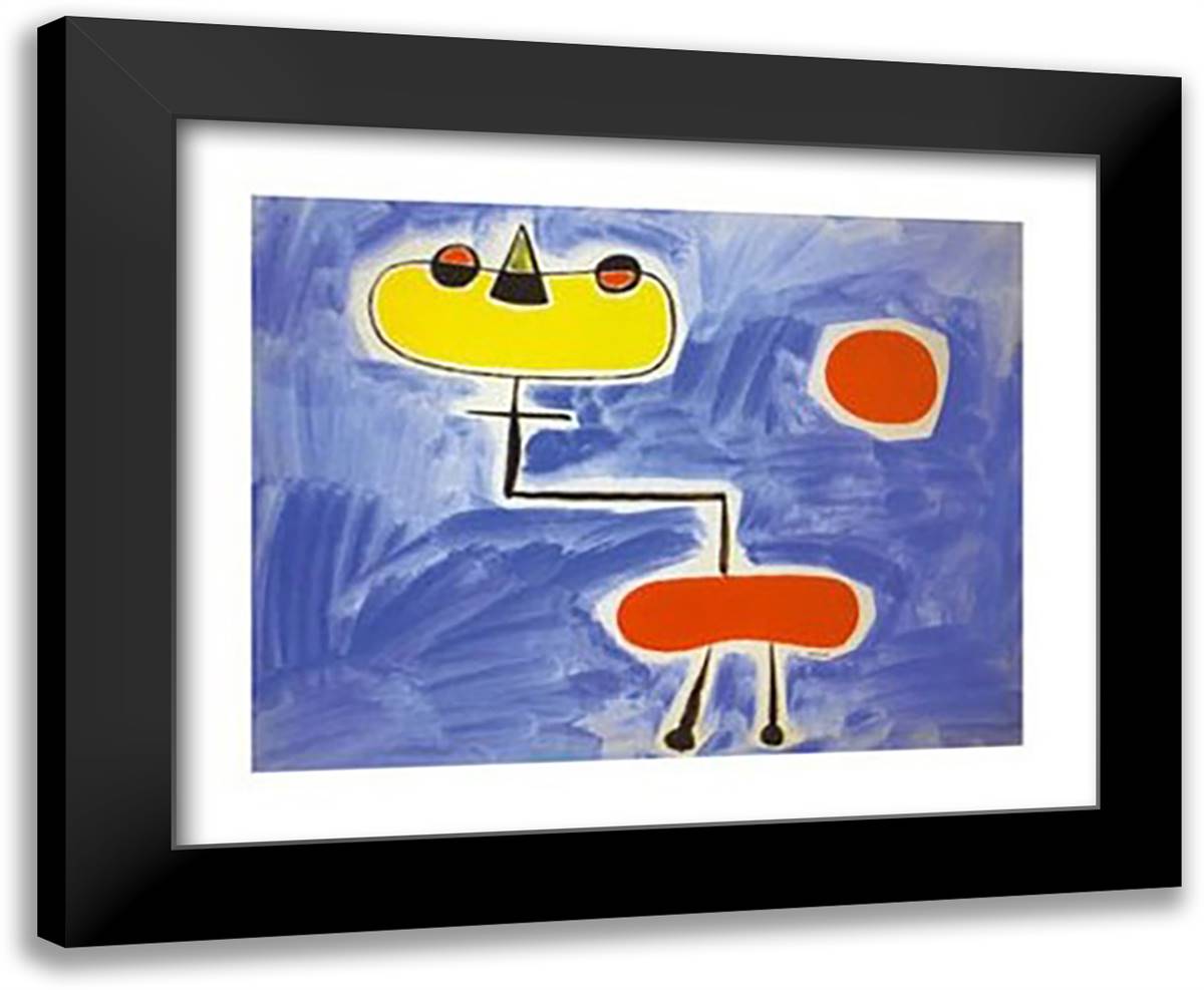 Figur vor Rotter Sonne 24x20 Black Modern Wood Framed Art Print Poster by Miro, Joan