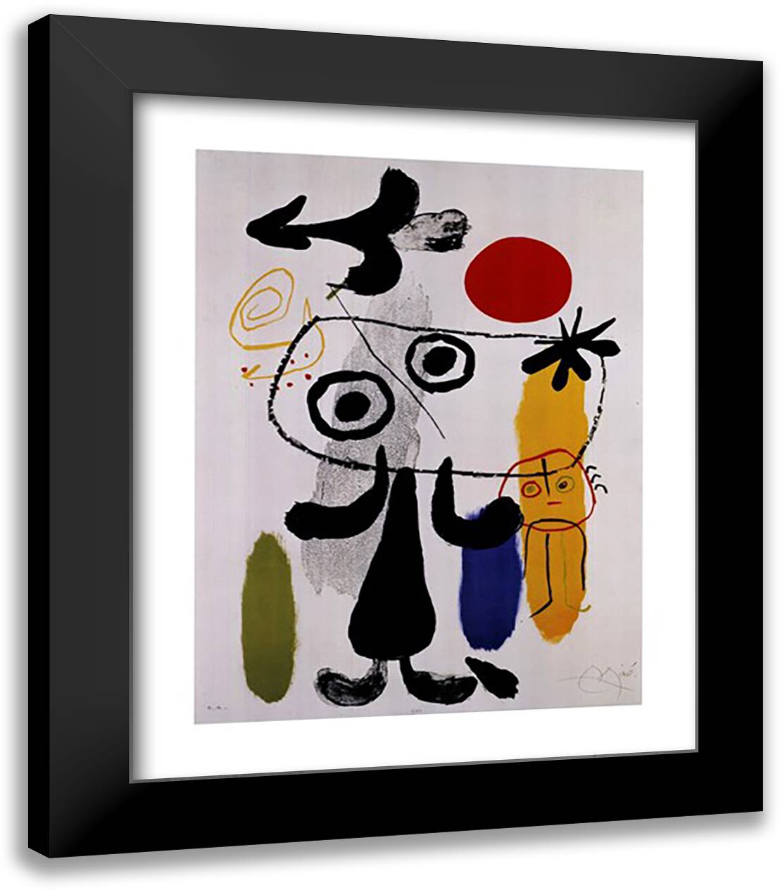 Figur Gegen Rote Sonne II 20x24 Black Modern Wood Framed Art Print Poster by Miro, Joan