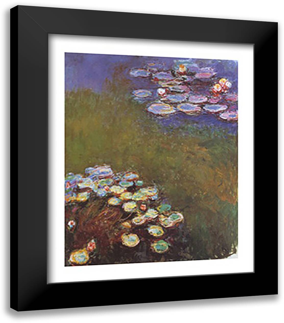 WATERLILIES,HARMONY/BLUE 20x24 Black Modern Wood Framed Art Print Poster by Monet, Claude